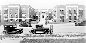 black and white image of a town in the 1920s